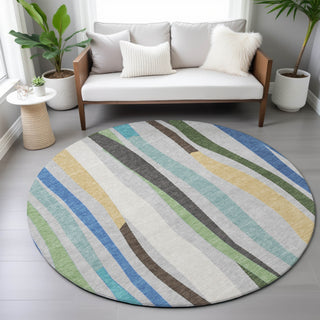 Piper Looms Chantille Stripes ACN2188 Green Machine Washable Area Rug Round Lifestyle Image Feature