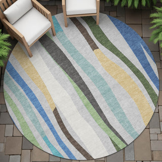 Piper Looms Chantille Stripes ACN2188 Green Machine Washable Area Rug Round Outdoor Lifestyle Image Feature