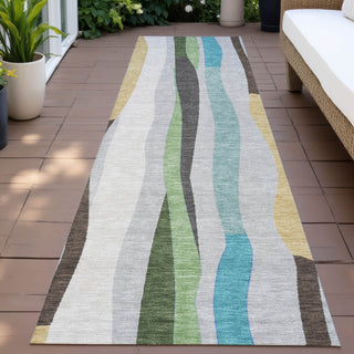 Piper Looms Chantille Stripes ACN2188 Green Machine Washable Area Rug Runner Outdoor Lifestyle Image Feature