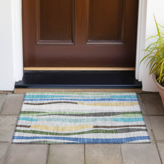Piper Looms Chantille Stripes ACN2188 Green Machine Washable Area Rug Scatter Outdoor Lifestyle Image Feature