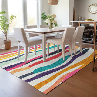 Piper Looms Chantille Stripes ACN2188 Ivory Machine Washable Area Rug Lifestyle Image Feature