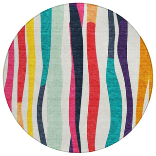 Piper Looms Chantille Stripes ACN2188 Ivory Machine Washable Area Rug Round Main Image