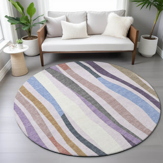 Piper Looms Chantille Stripes ACN2188 Lavender Machine Washable Area Rug Round Lifestyle Image Feature