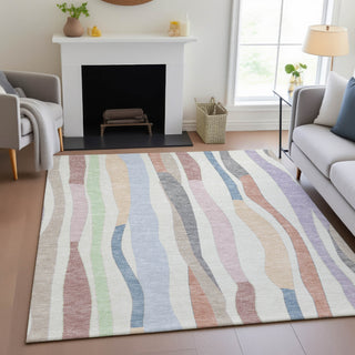 Piper Looms Chantille Stripes ACN2188 Pearl Machine Washable Area Rug Lifestyle Image Feature