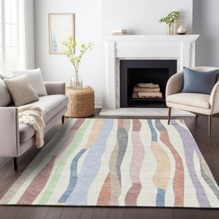 Piper Looms Chantille Stripes ACN2188 Pearl Machine Washable Area Rug Lifestyle Image Feature