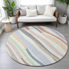 Piper Looms Chantille Stripes ACN2188 Pearl Machine Washable Area Rug Round Lifestyle Image Feature