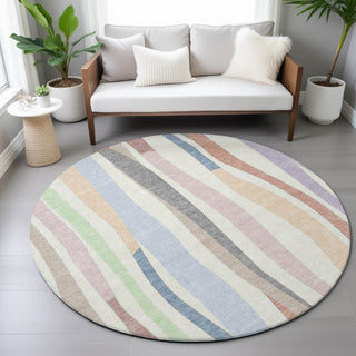 Piper Looms Chantille Stripes ACN2188 Pearl Machine Washable Area Rug Round Lifestyle Image Feature