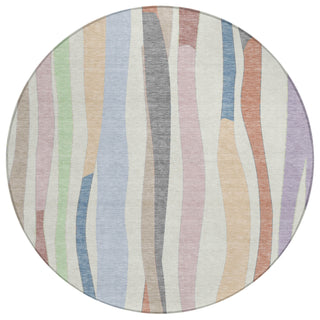 Piper Looms Chantille Stripes ACN2188 Pearl Machine Washable Area Rug Round Main Image