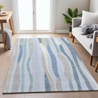 Piper Looms Chantille Stripes ACN2188 Sky Machine Washable Area Rug Lifestyle Image Feature