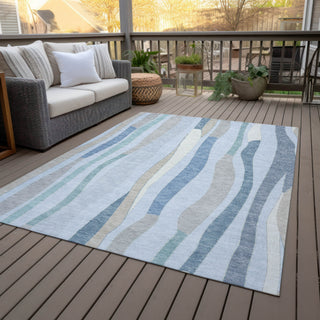 Piper Looms Chantille Stripes ACN2188 Sky Machine Washable Area Rug Outdoor Lifestyle Image Feature