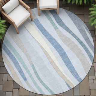 Piper Looms Chantille Stripes ACN2188 Sky Machine Washable Area Rug Round Outdoor Lifestyle Image Feature