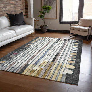Piper Looms Chantille Geometric ACN2189 Black Machine Washable Area Rug Lifestyle Image Feature