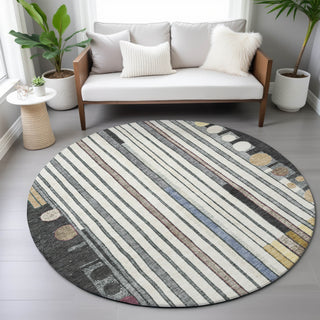 Piper Looms Chantille Geometric ACN2189 Black Machine Washable Area Rug Round Lifestyle Image Feature
