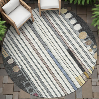 Piper Looms Chantille Geometric ACN2189 Black Machine Washable Area Rug Round Outdoor Lifestyle Image Feature