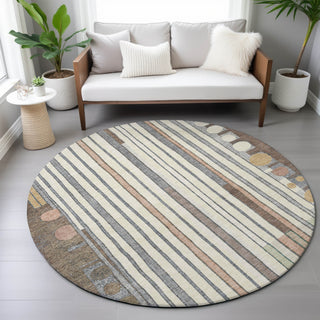 Piper Looms Chantille Geometric ACN2189 Brown Machine Washable Area Rug Round Lifestyle Image Feature