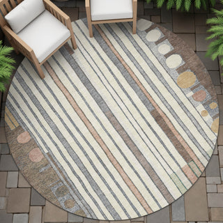 Piper Looms Chantille Geometric ACN2189 Brown Machine Washable Area Rug Round Outdoor Lifestyle Image Feature