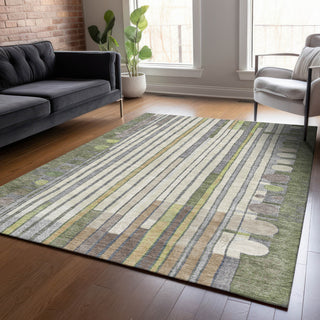 Piper Looms Chantille Geometric ACN2189 Olive Machine Washable Area Rug Lifestyle Image Feature