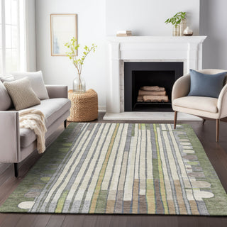 Piper Looms Chantille Geometric ACN2189 Olive Machine Washable Area Rug Lifestyle Image Feature