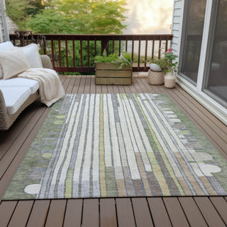 Piper Looms Chantille Geometric ACN2189 Olive Machine Washable Area Rug Outdoor Lifestyle Image Feature