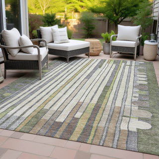 Piper Looms Chantille Geometric ACN2189 Olive Machine Washable Area Rug Outdoor Lifestyle Image Feature