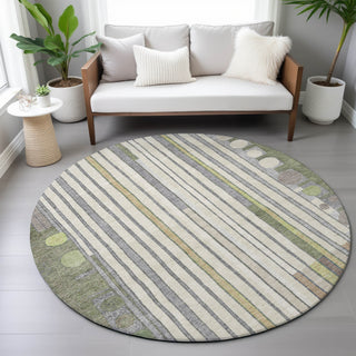 Piper Looms Chantille Geometric ACN2189 Olive Machine Washable Area Rug Round Lifestyle Image Feature