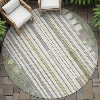 Piper Looms Chantille Geometric ACN2189 Olive Machine Washable Area Rug Round Outdoor Lifestyle Image Feature