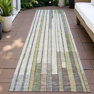 Piper Looms Chantille Geometric ACN2189 Olive Machine Washable Area Rug Runner Outdoor Lifestyle Image Feature
