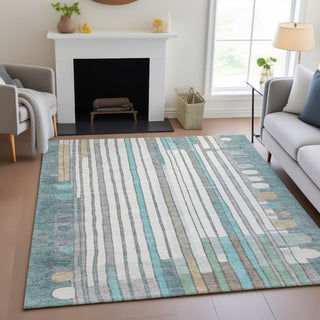 Piper Looms Chantille Geometric ACN2189 Teal Machine Washable Area Rug Lifestyle Image Feature
