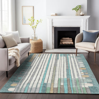 Piper Looms Chantille Geometric ACN2189 Teal Machine Washable Area Rug Lifestyle Image Feature