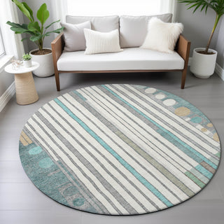 Piper Looms Chantille Geometric ACN2189 Teal Machine Washable Area Rug Round Lifestyle Image Feature