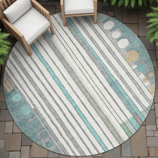 Piper Looms Chantille Geometric ACN2189 Teal Machine Washable Area Rug Round Outdoor Lifestyle Image Feature