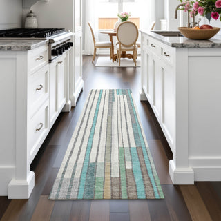 Piper Looms Chantille Geometric ACN2189 Teal Machine Washable Area Rug Runner Lifestyle Image Feature
