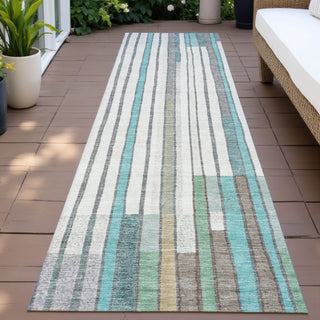 Piper Looms Chantille Geometric ACN2189 Teal Machine Washable Area Rug Runner Outdoor Lifestyle Image Feature
