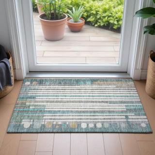 Piper Looms Chantille Geometric ACN2189 Teal Machine Washable Area Rug Scatter Lifestyle Image Feature