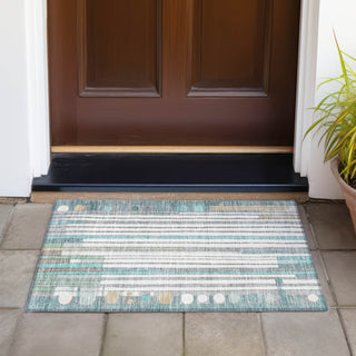 Piper Looms Chantille Geometric ACN2189 Teal Machine Washable Area Rug Scatter Outdoor Lifestyle Image Feature