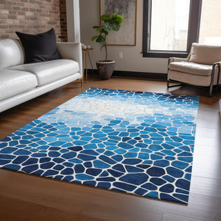 Piper Looms Chantille Geometric ACN2190 Blue Machine Washable Area Rug Lifestyle Image Feature