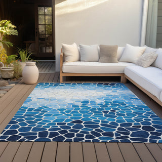 Piper Looms Chantille Geometric ACN2190 Blue Machine Washable Area Rug Outdoor Lifestyle Image Feature
