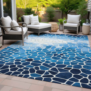Piper Looms Chantille Geometric ACN2190 Blue Machine Washable Area Rug Outdoor Lifestyle Image Feature