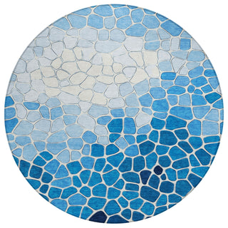 Piper Looms Chantille Geometric ACN2190 Blue Machine Washable Area Rug Round Main Image