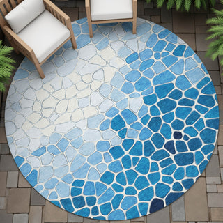 Piper Looms Chantille Geometric ACN2190 Blue Machine Washable Area Rug Round Outdoor Lifestyle Image Feature
