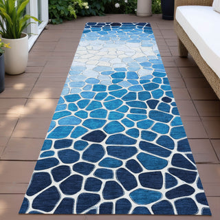 Piper Looms Chantille Geometric ACN2190 Blue Machine Washable Area Rug Runner Outdoor Lifestyle Image Feature