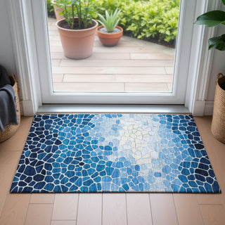 Piper Looms Chantille Geometric ACN2190 Blue Machine Washable Area Rug Scatter Lifestyle Image Feature