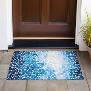 Piper Looms Chantille Geometric ACN2190 Blue Machine Washable Area Rug Scatter Outdoor Lifestyle Image Feature