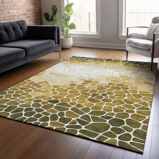 Piper Looms Chantille Geometric ACN2190 Gold Machine Washable Area Rug Lifestyle Image Feature