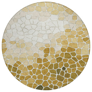 Piper Looms Chantille Geometric ACN2190 Gold Machine Washable Area Rug Round Main Image
