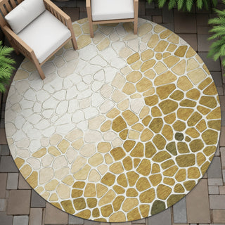 Piper Looms Chantille Geometric ACN2190 Gold Machine Washable Area Rug Round Outdoor Lifestyle Image Feature