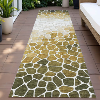 Piper Looms Chantille Geometric ACN2190 Gold Machine Washable Area Rug Runner Outdoor Lifestyle Image Feature