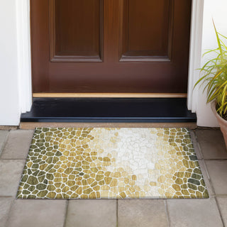 Piper Looms Chantille Geometric ACN2190 Gold Machine Washable Area Rug Scatter Outdoor Lifestyle Image Feature