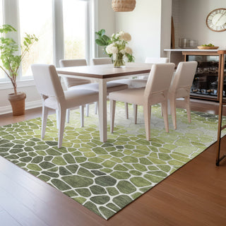 Piper Looms Chantille Geometric ACN2190 Green Machine Washable Area Rug Lifestyle Image Feature