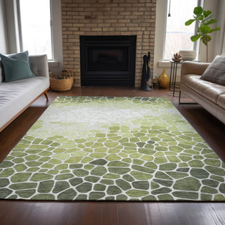 Piper Looms Chantille Geometric ACN2190 Green Machine Washable Area Rug Lifestyle Image Feature